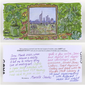 This postcard was created by Marcelle Searles.